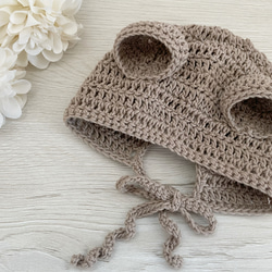 手編みのニューボーンフォト衣装セット｜くま耳・うさ耳帽子付き｜出産祝い・おうち撮影にもおすすめ　 8枚目の画像