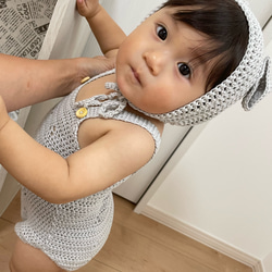 手編みのニューボーンフォト衣装セット｜くま耳・うさ耳帽子付き｜出産祝い・おうち撮影にもおすすめ　 4枚目の画像