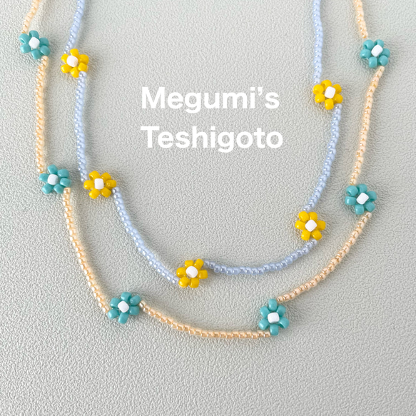 ハンドメイドカラフルMIXビーズネックレス ターコイズ