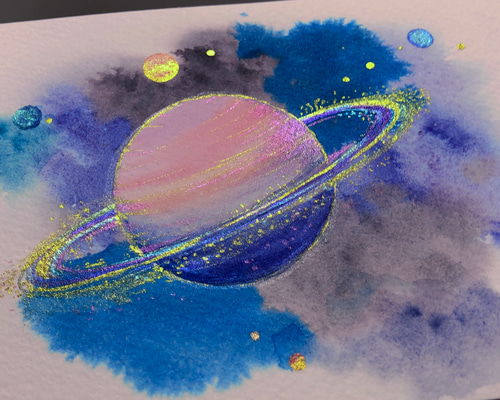 土星 真珠光沢水彩原画 イラスト ギフト カラフル 絵画 Annie 土星 真珠光沢水彩原画 イラスト ギフト カラフル 絵画 Annie