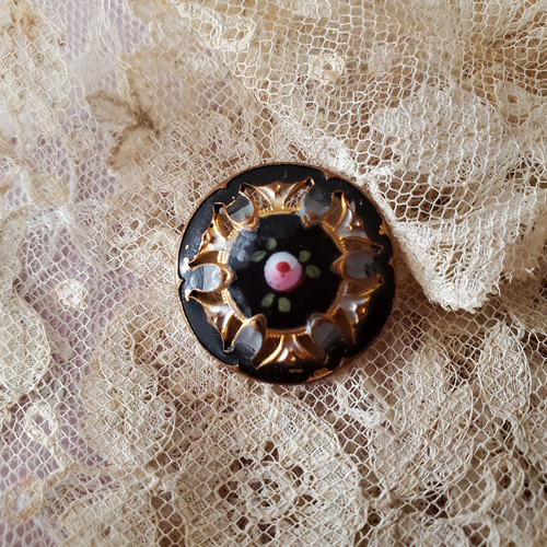 フランスアンティーク エマイユボタン 薔薇とノアール 23mm