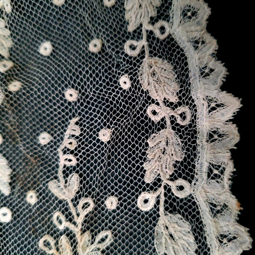 フランス 19世紀 アプリカシオンレース ラペット 103cm レース Mon