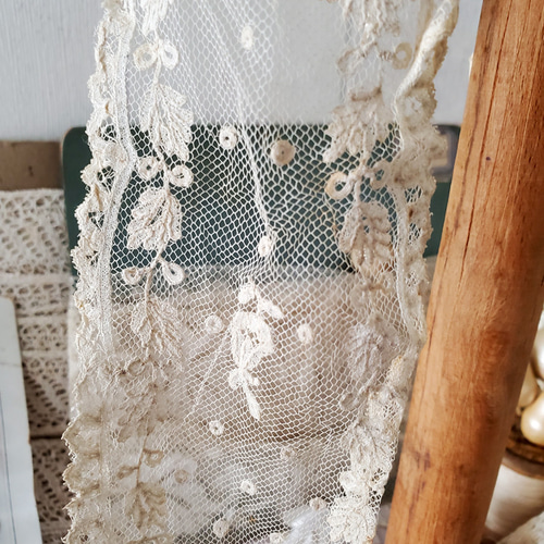 フランス 19世紀 アプリカシオンレース ラペット 103cm レース Mon