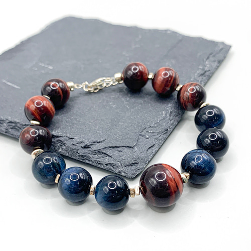 シルバー925のブレスレットとタイガーアイのブレスレット 赤と青のタイガーアイS925スターリングシルバーブレスレット