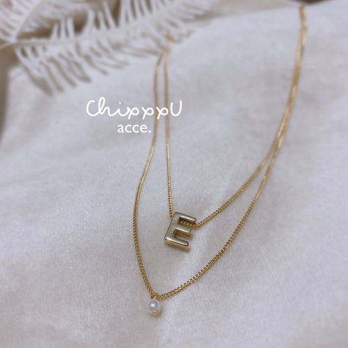 2連 選べるイニシャルネックレス / 金属アレルギー対応チェーン