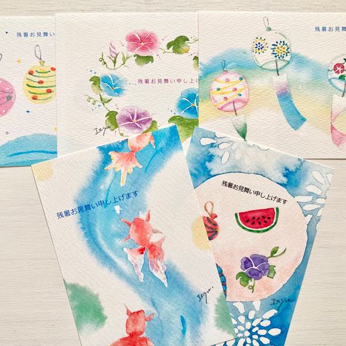 メロン色に染まった三日月 (size ポストカード) 水彩画 原画 絵画