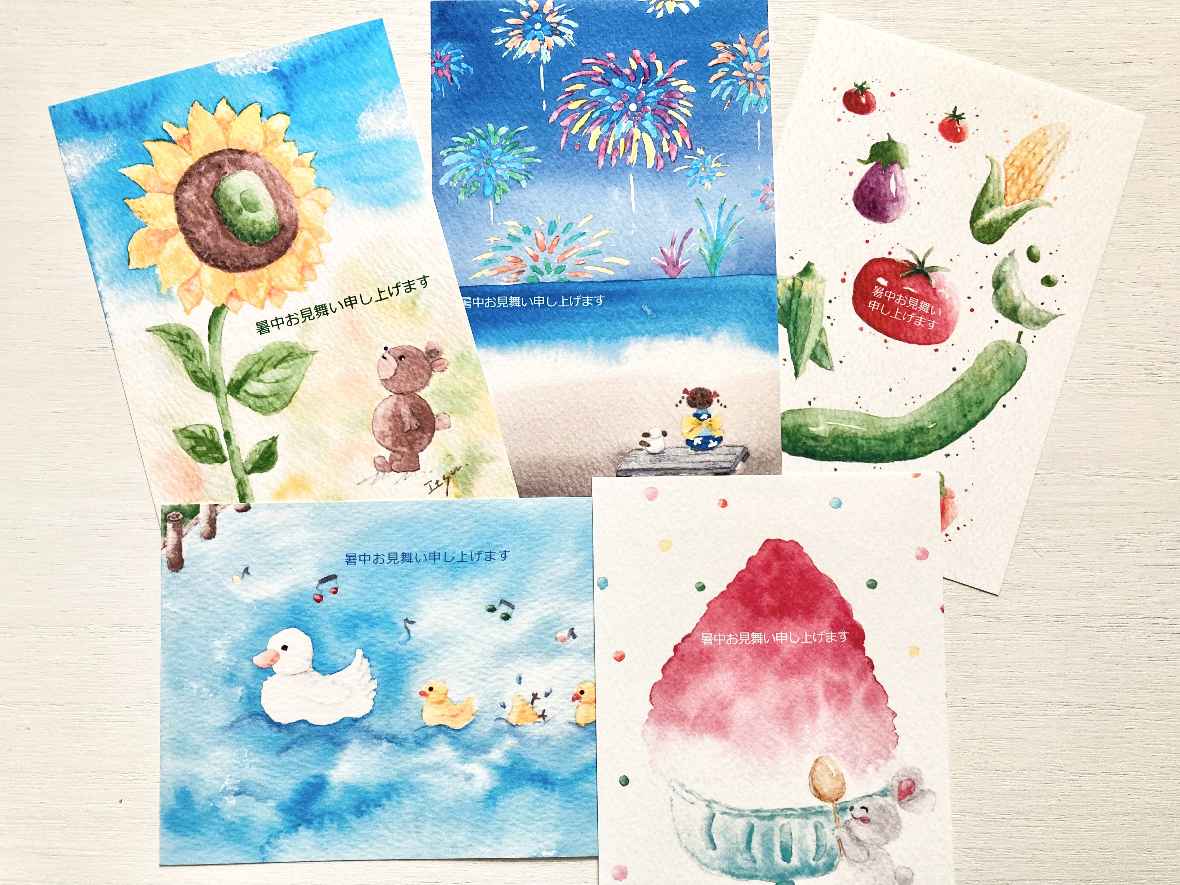 ひ*﻿様 手描きイラスト オリジナル ハガキサイズ 透明水彩