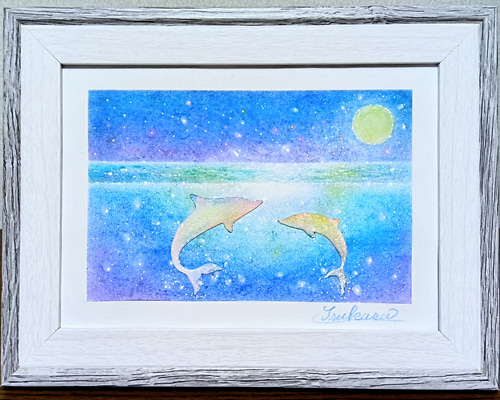 月夜に泳ぐイルカ』パステルヒーリングアート 月夜に泳ぐイルカ