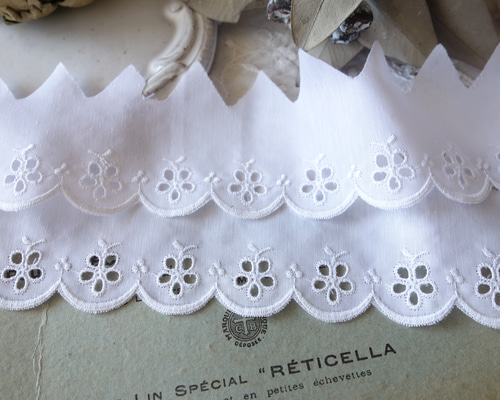 フランス　アンティーク　カットワーク　ホワイト刺繍 S)(残6/在庫8)フランス アンティーク リネン ドイリー カット