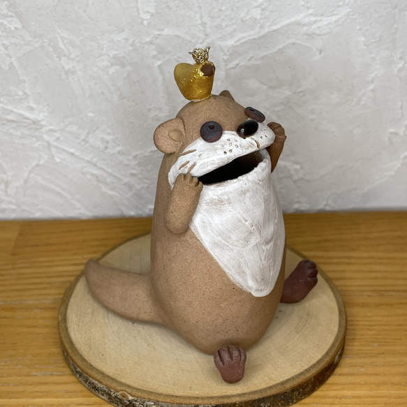 あれまあシリーズ①】コツメカワウソ 金の小鳥がとまったよ！ 陶器