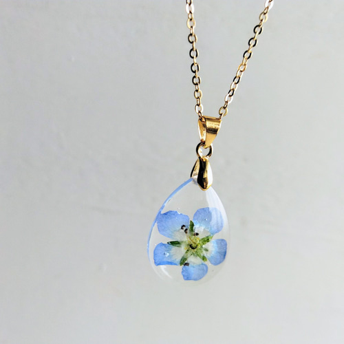 ネモフィラドロップネックレス / レジン / ドライフラワー / 花  