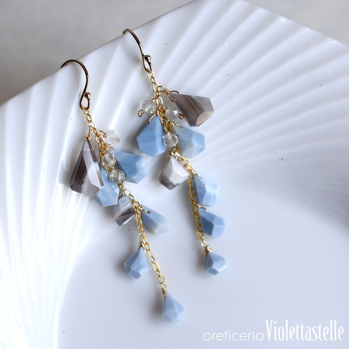 注文 14kgfブルーカラーオパールロングピアス/イヤリング 14kgfブルー