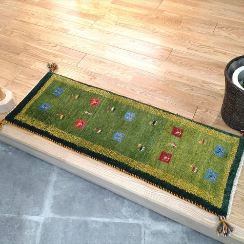【クリスマス】ペルシャ　ギャッベ ミニマット 41×38.5 緑　犬　鳥 新規入荷】ペルシャ ギャッベ 玄関マット大 115x85cm 生命の木