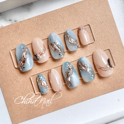 ニュアンスネイル ネイルチップ ブルーネイル 夏ネイル 大人ネイル