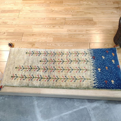 ペルシャ ギャッベ ミニランナー 145×50 青 藍色 ヤギ