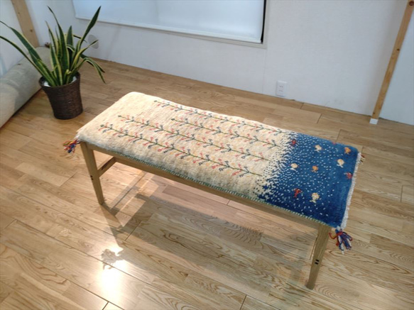 ラグ ペルシャ ギャッベ ミニランナー 110x44 グレー ブルー 魚