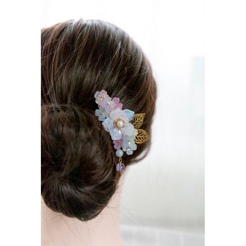 紫陽花とチェコガラス のお花のバレッタ アジサイ あじさい ヘア 紫陽花とチェコガラス のお花のバレッタ アジサイ あじさい ヘア