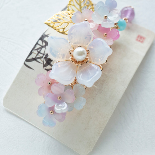 紫陽花とチェコガラス のお花のバレッタ アジサイ あじさい ヘア