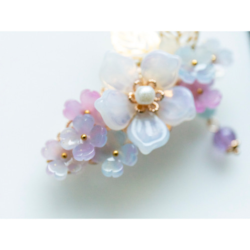紫陽花とチェコガラス のお花のバレッタ アジサイ あじさい ヘア