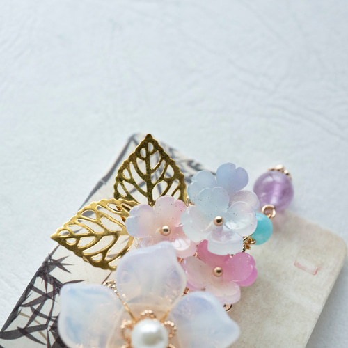 紫陽花とチェコガラス のお花のバレッタ アジサイ あじさい ヘア 紫陽花とチェコガラス のお花のバレッタ アジサイ あじさい ヘア