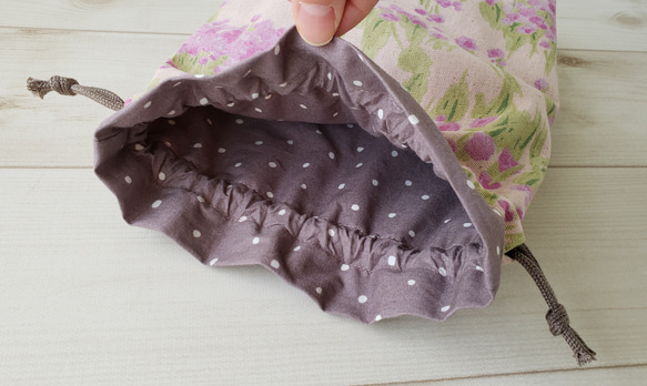 【受注製作】水彩花柄　ミニ巾着ポーチ　ピンク 3枚目の画像