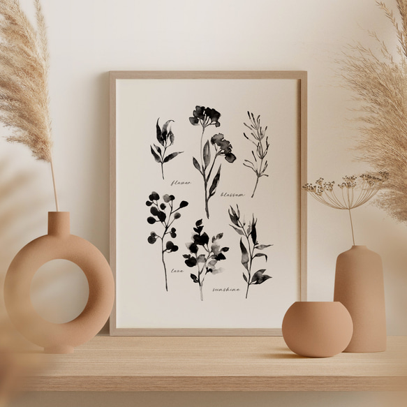 モノクロポスター 【 Flowers 】 アートでお部屋の模様替え 北欧 白黒ボタニカル 花　植物 1枚目の画像