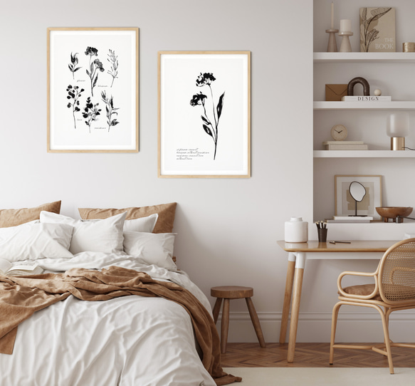 モノクロポスター 【 Flowers 】 アートでお部屋の模様替え 北欧 白黒ボタニカル 花　植物 3枚目の画像