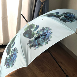 紫陽花ハンドメイド2024【受注生産】イギリス製　ターコイズウォータードロップの雨傘 5枚目の画像