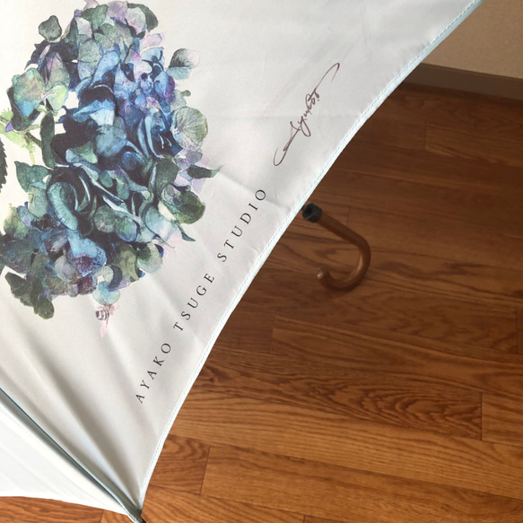 紫陽花ハンドメイド2024【受注生産】イギリス製　ターコイズウォータードロップの雨傘 14枚目の画像