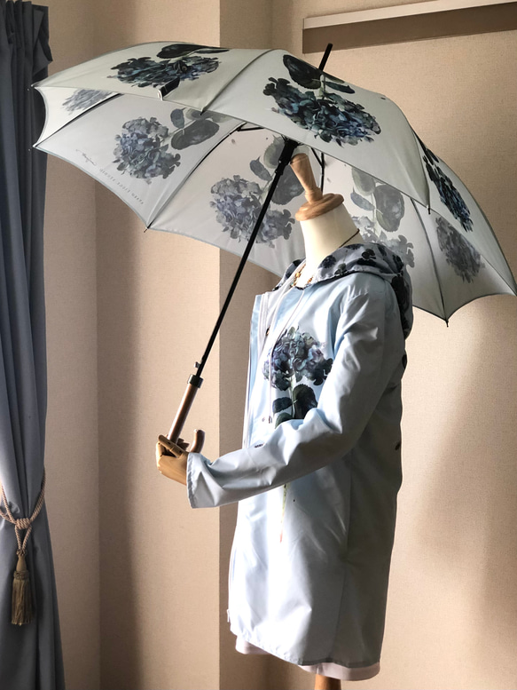 紫陽花ハンドメイド2024【受注生産】イギリス製　ターコイズウォータードロップの雨傘 16枚目の画像