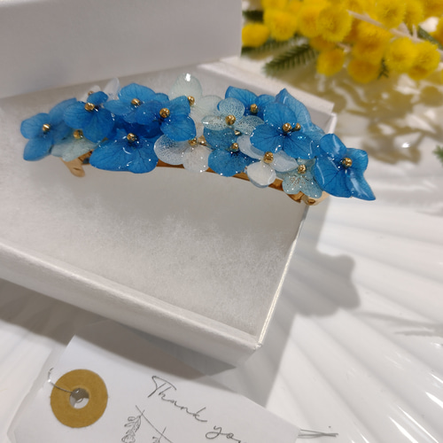 受注製作】世界に一つだけの本物の紫陽花アナベル ツヤツヤバレッタ 