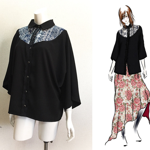 1点もの・デザイン画付き】ゆったり着物袖アーチゴブラン織り切り替え  