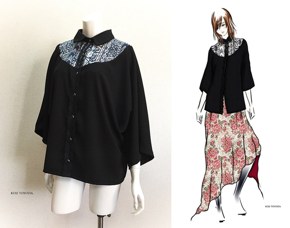 1点もの・デザイン画付き】ゆったり着物袖アーチゴブラン織り切り替え  