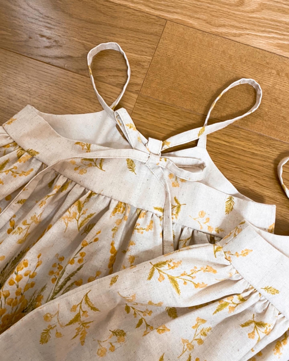 ミモザのギャザースカート　キッズキャミワンピース　ママとお揃い　親子コーデ 5枚目の画像