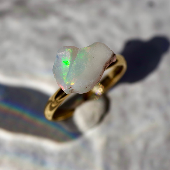 【019翡翠歌系列】蛋白石礦物寶石小指戒指天然石材配件 第2張的照片