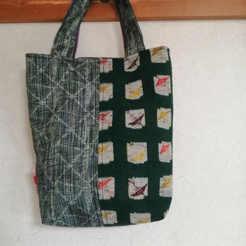 着物生地　リメイク　手提げ　バック 着物BAG 手提げバッグ KB100044｜正絹着物をリメイク -ONLY ONEを
