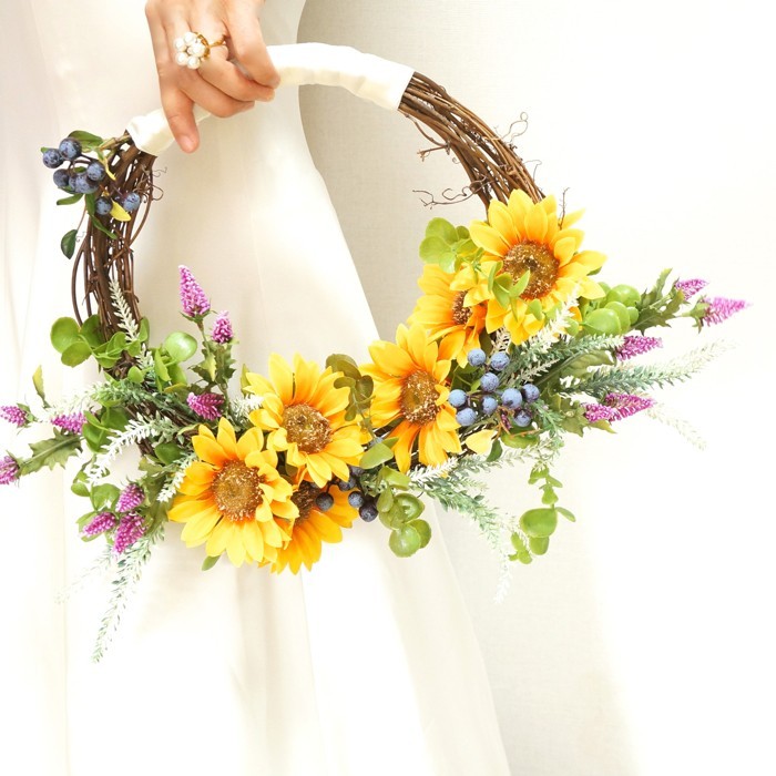 【しばみ様専用オーダーページ】ひまわりリースブーケ ・ブートニア・花冠セット