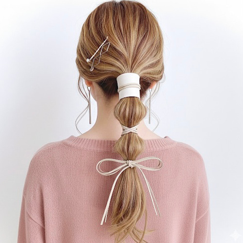 ショート】本革 タイトポニー ポニーフック レザー ヘアカフ ヘア