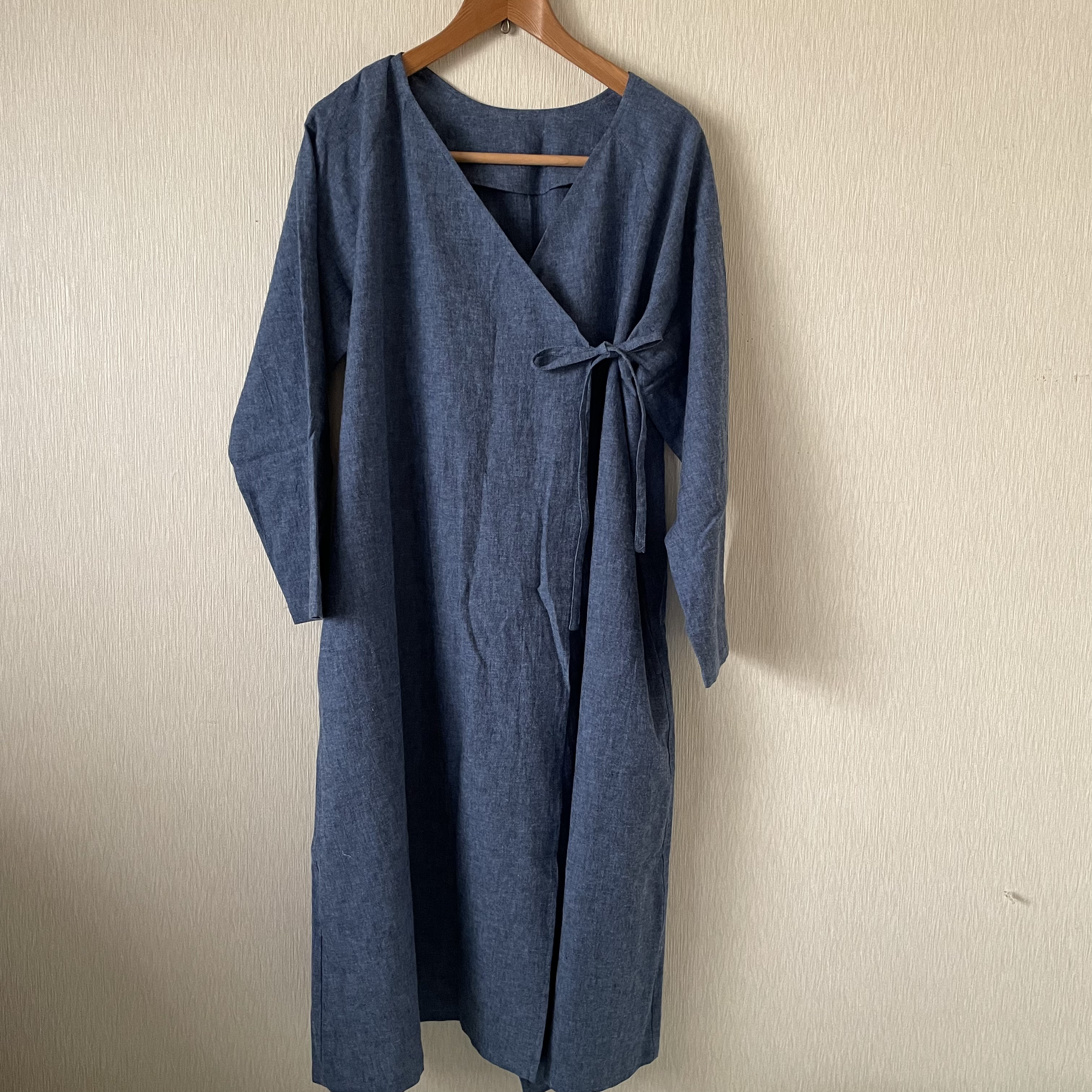 リネンコットンカシュクールコート　ダンガリーブルーＦ