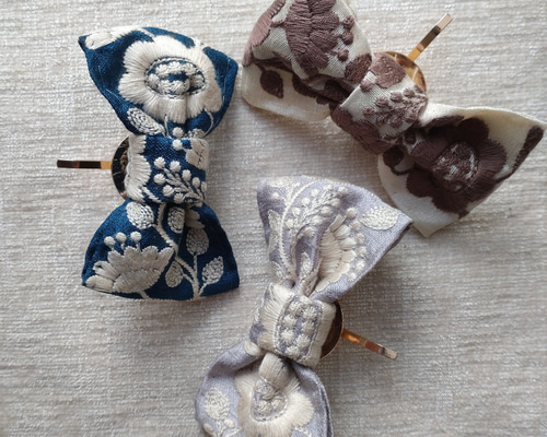 ꕤインド刺繍リボン ポニーフック ヘアカフ ラベンダーピンク ꕤ