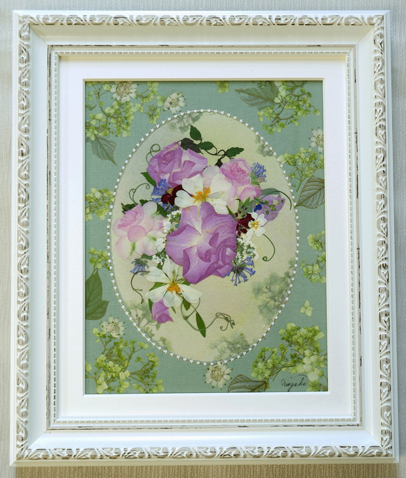 押し花額 　押し花アート　母の日フラワー　 ピンクのバラ　母の日　ブライダル　お祝　華やか 1枚目の画像