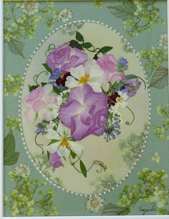 押し花額 　押し花アート　母の日フラワー　 ピンクのバラ　母の日　ブライダル　お祝　華やか 2枚目の画像