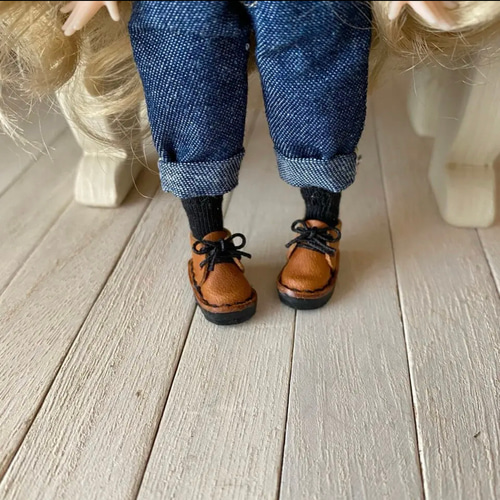 ポップマートブライス ねんどろいど ドール靴 Sタイプ キャメル×靴紐黒