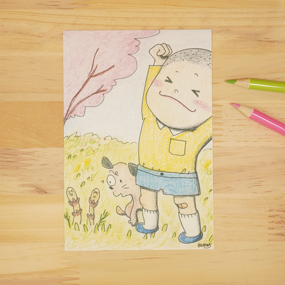 季節のポストカード＆絵手紙【春】　色えんぴつアート　[4枚セット] 1枚目の画像