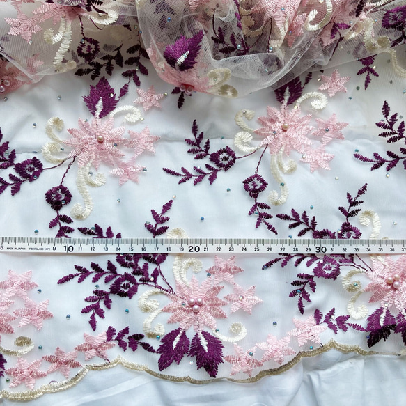 花柄 レース 生地 刺繍 ビーズ付き 130*50cm 14枚目の画像