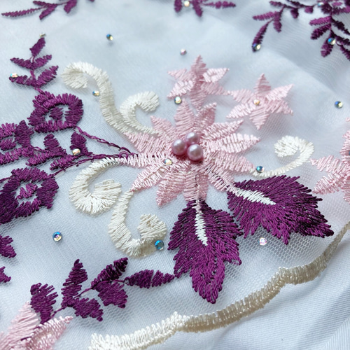 花柄 レース 生地 刺繍 ビーズ付き 130*50cm 生地 blosmabchs