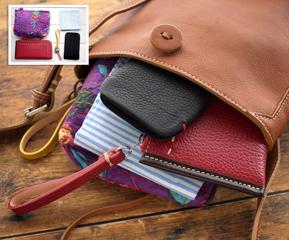 《数量限定＊訳あり》本牛革 斜め掛けショルダーバッグ ポシェット hana （キャメル） 7枚目の画像