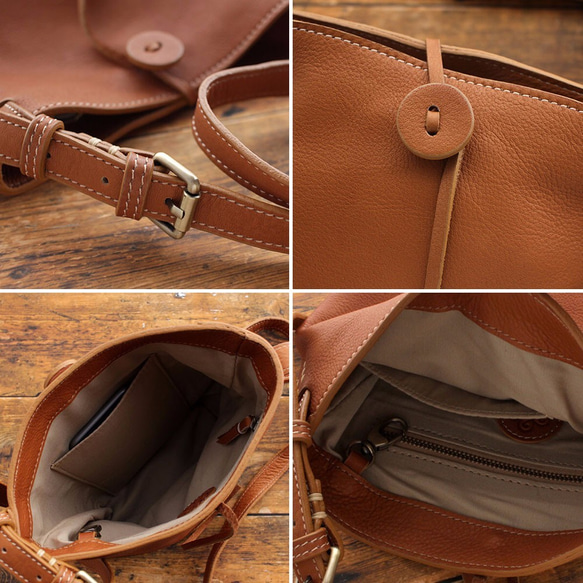 《数量限定＊訳あり》本牛革 斜め掛けショルダーバッグ ポシェット hana （キャメル） 5枚目の画像