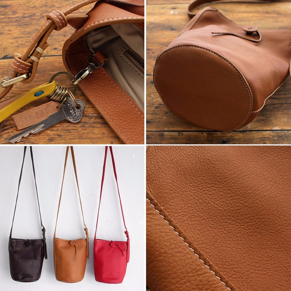 《数量限定＊訳あり》本牛革 斜め掛けショルダーバッグ ポシェット hana （キャメル） 6枚目の画像