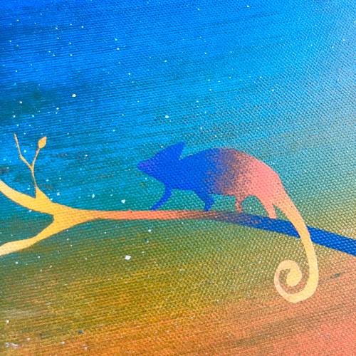 ストレンジ・カメレオン」 原画 黄昏×森×爬虫類 虹色 絵画 キャンバス
